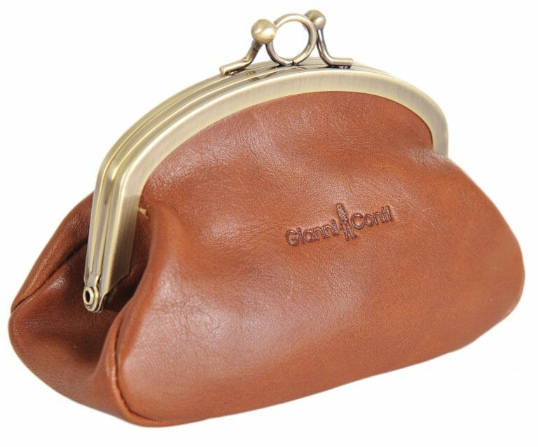 Gianni Conti Fine Italian Leather Double Section Tan Clip – Top Purse 918092
