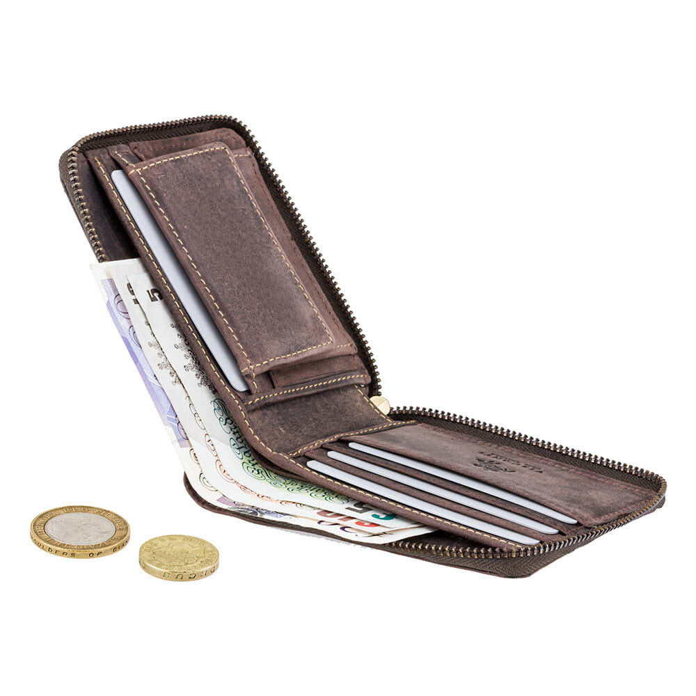 Visconti Bullet Oil Brown Leather - Zip Around RFID Wallet