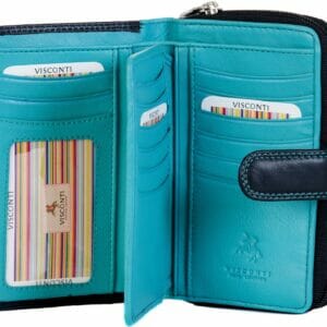 Visconti Soft Leather RIFD Ruby Purse 16 Card Slot CD22 Black/Aqua