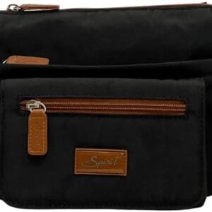 Spirit Lightweight Crossbody Shoulder Nylon Multi Section Bag Black/Tan 1651