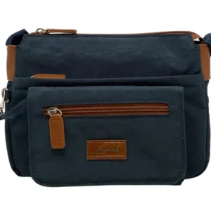 Spirit Lightweight Crossbody Shoulder Nylon Multi Section Bag Navy/Tan 1651