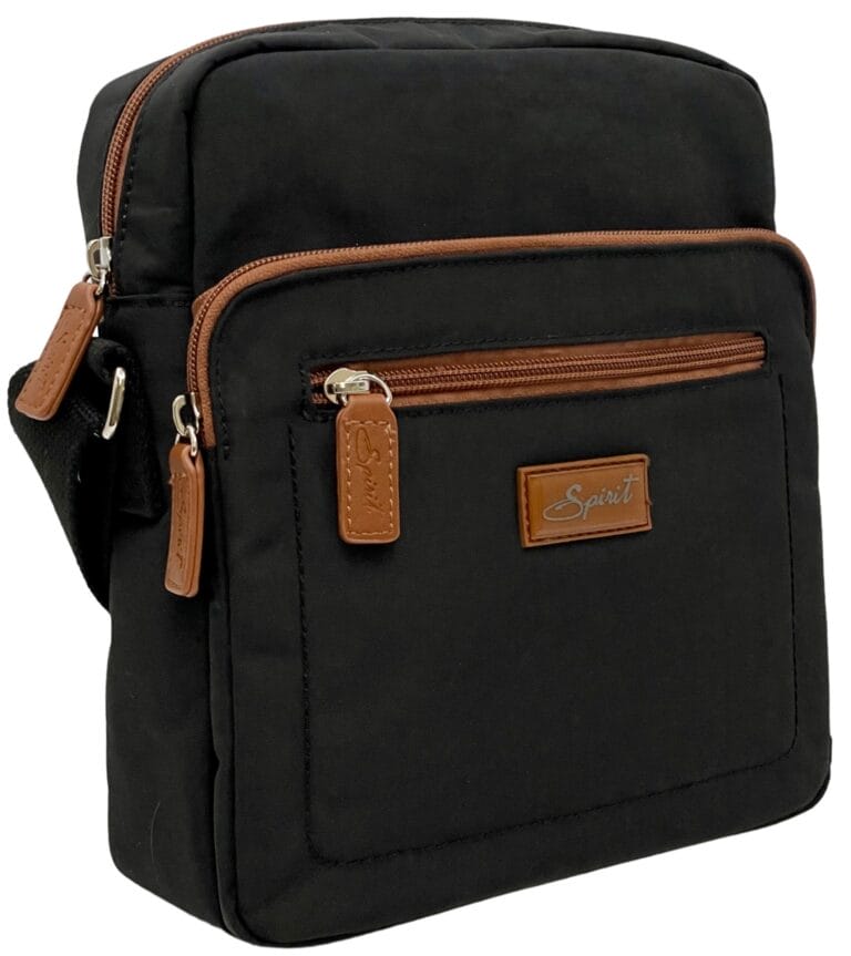 Spirit Medium Nylon Lightweight Crossbody Zip Top Bag Black / Tan 5766