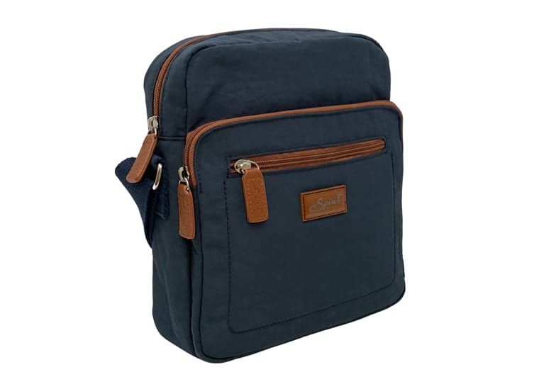Spirit Medium Nylon Lightweight Crossbody Zip Top Bag Navy / Tan 5766