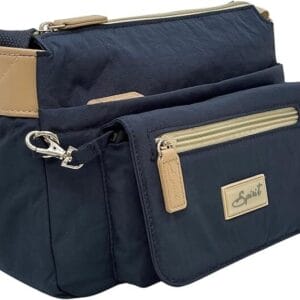 Spirit Lightweight Crossbody Shoulder Nylon Multi Section Bag Navy/Stone 1651